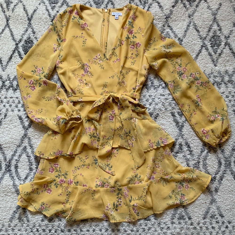 Yellow floral long sleeve ruffle dress - Picture 1 of 1